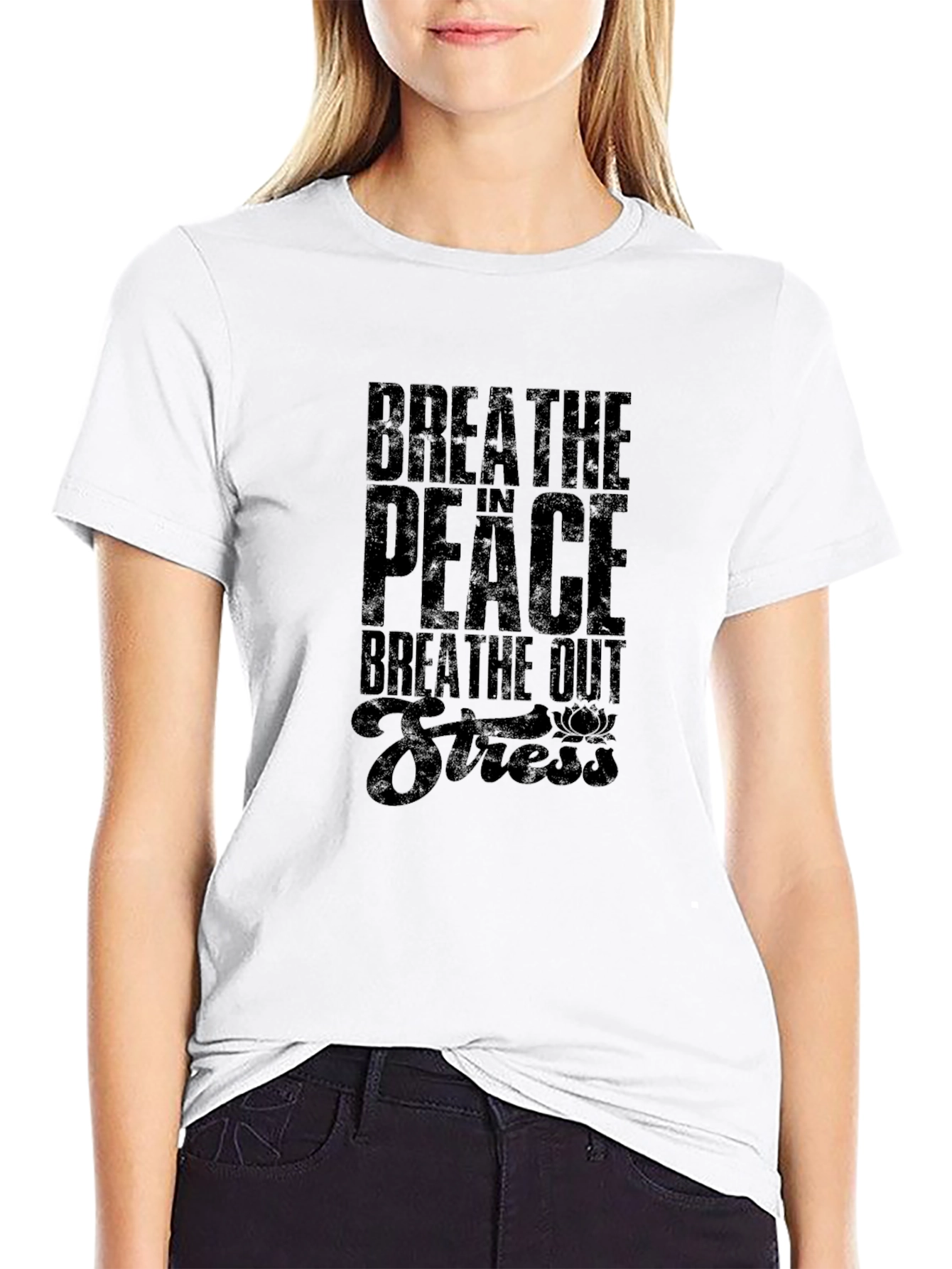 Breathe In Peace Out Stress Black Graphic Tee