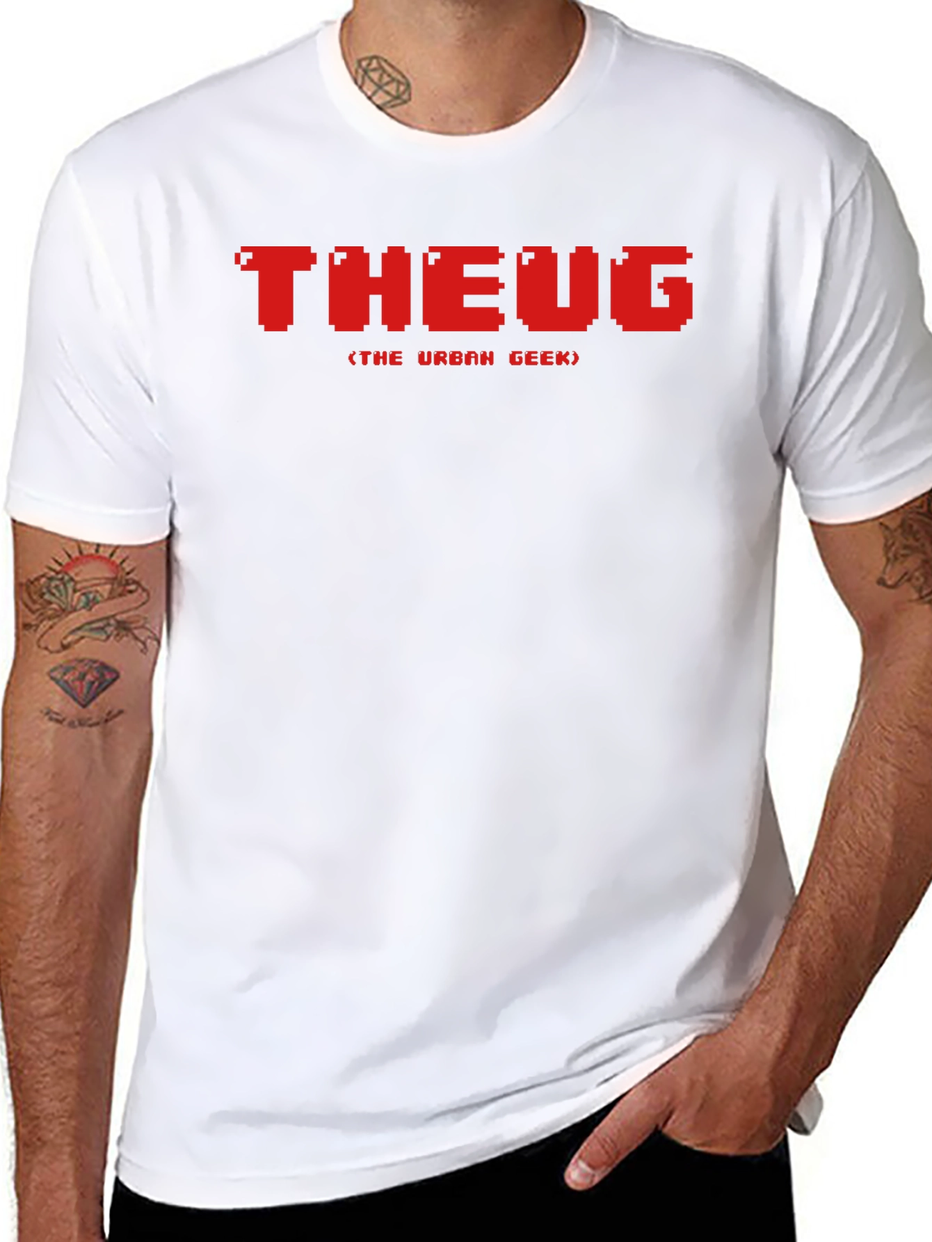 THEUG Urban Geek Pixelated Red Graphic Black T-Shirt