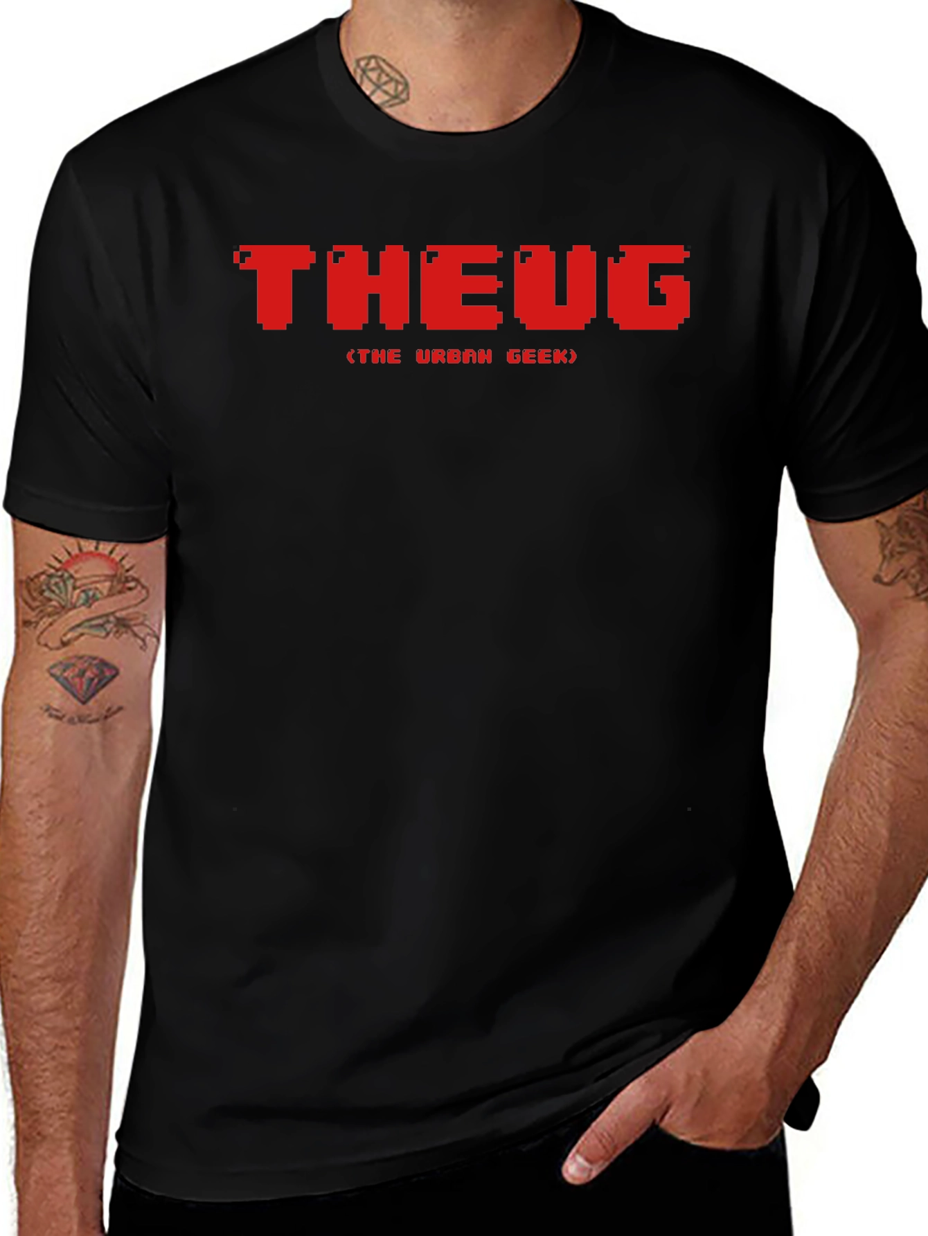 THEUG Urban Geek Pixelated Red Graphic Black T-Shirt