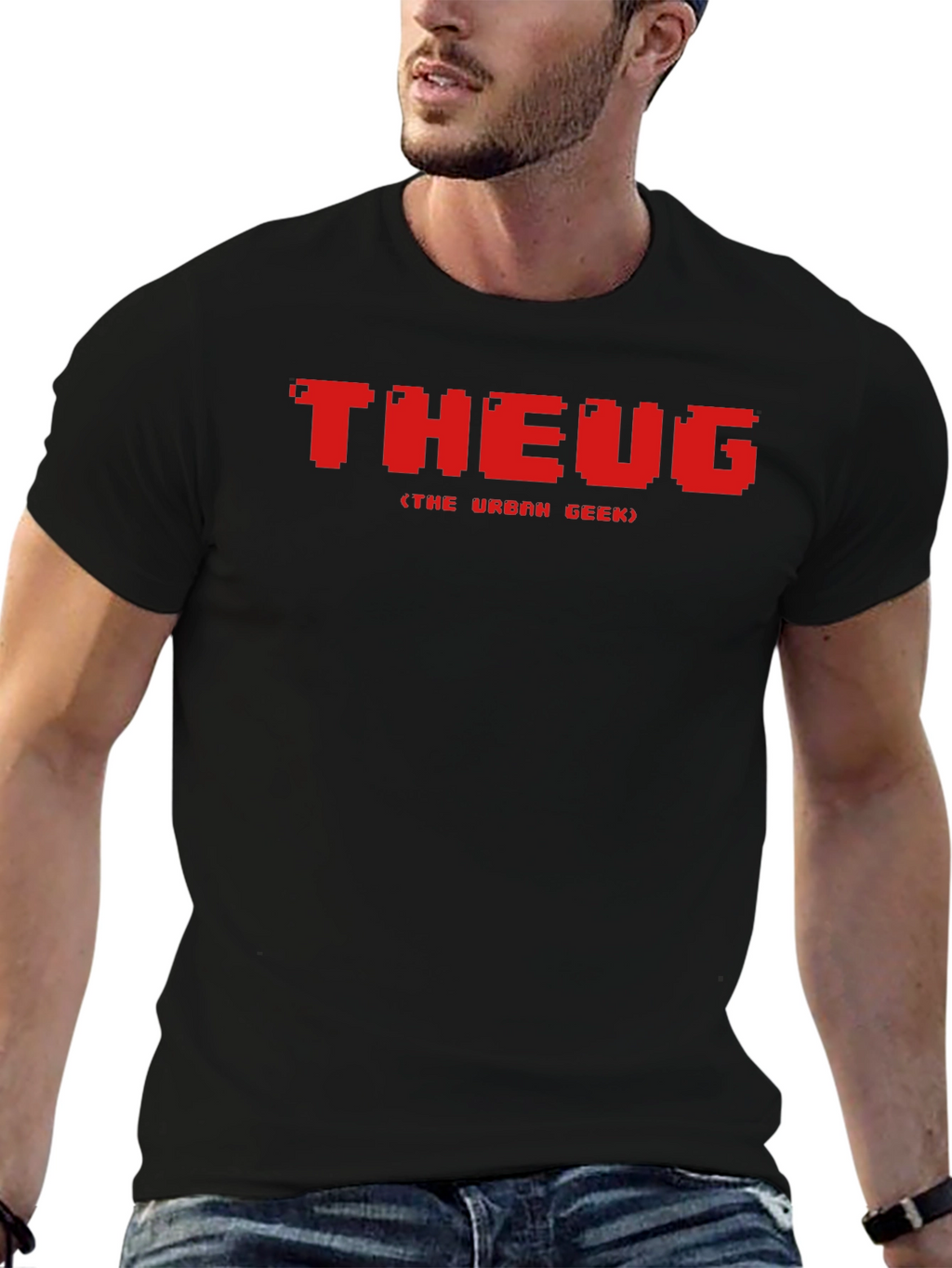 THEUG Urban Geek Pixelated Red Graphic Black T-Shirt