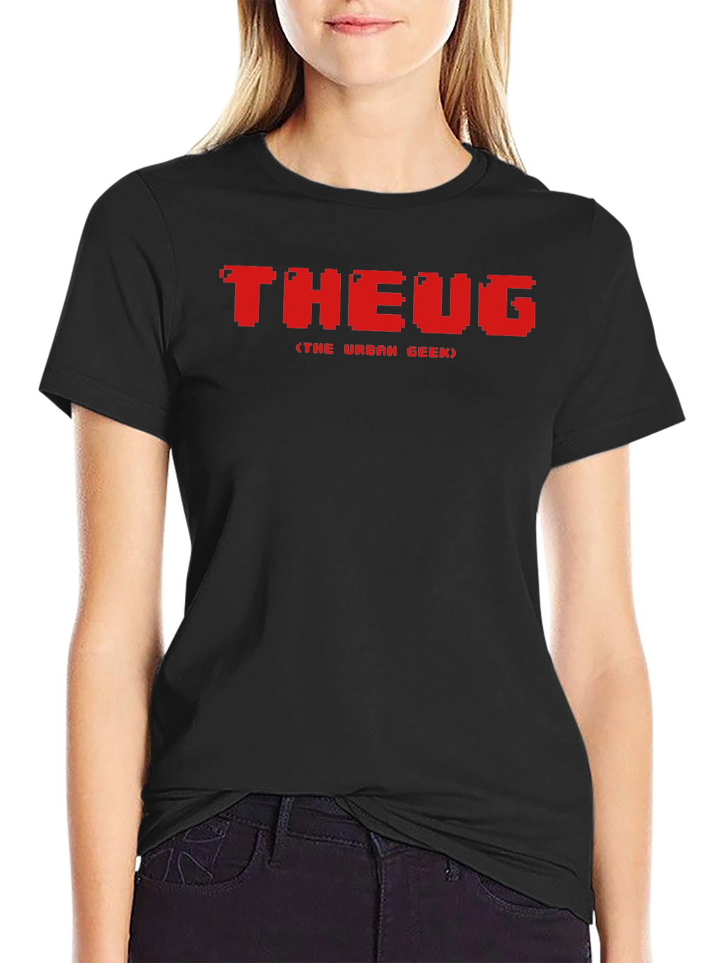 THEUG Urban Geek Pixelated Red Graphic Black T-Shirt