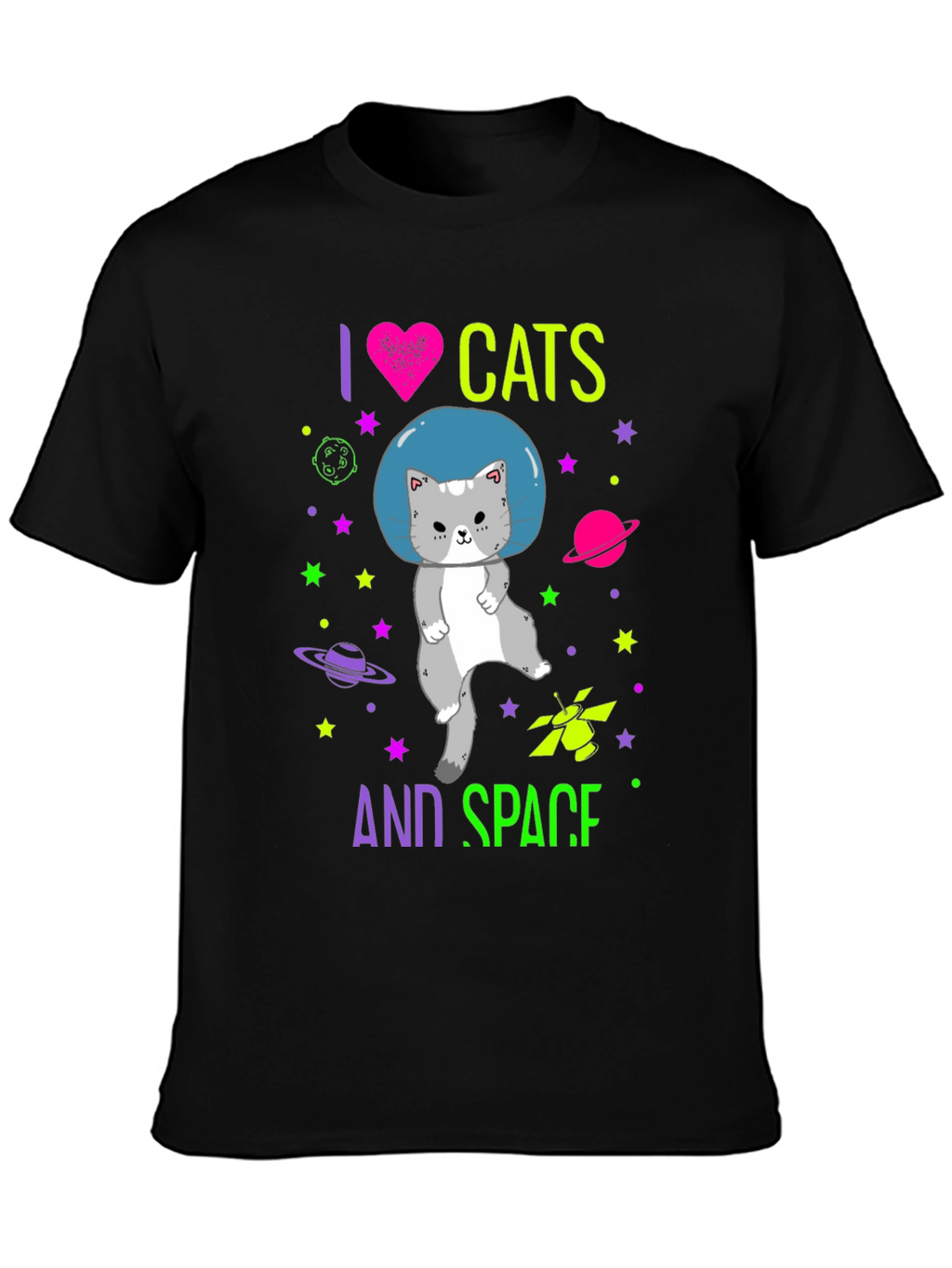 I Love Cats and Space Graphic T-Shirt