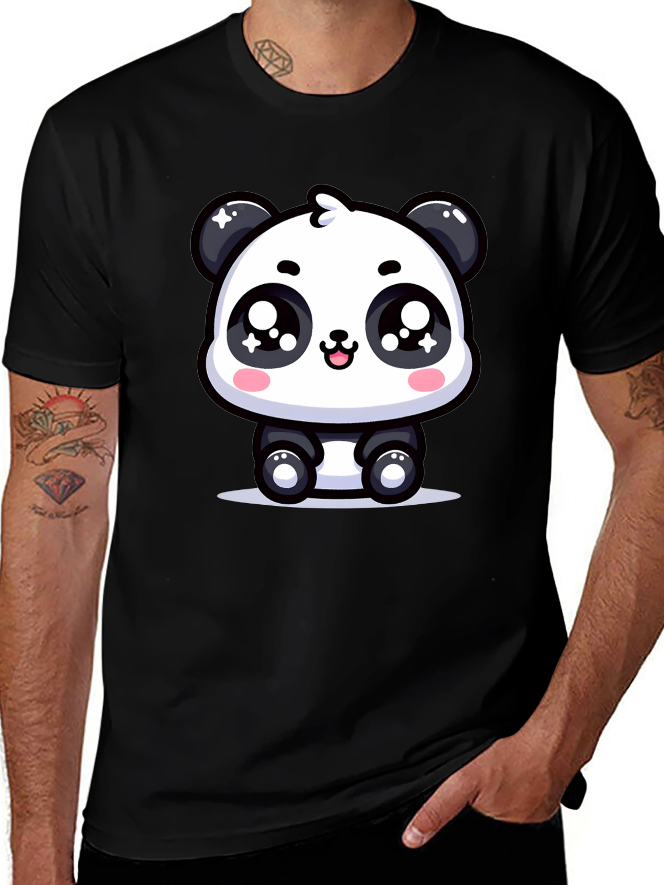 Cute Panda Graphic T-Shirt - Black