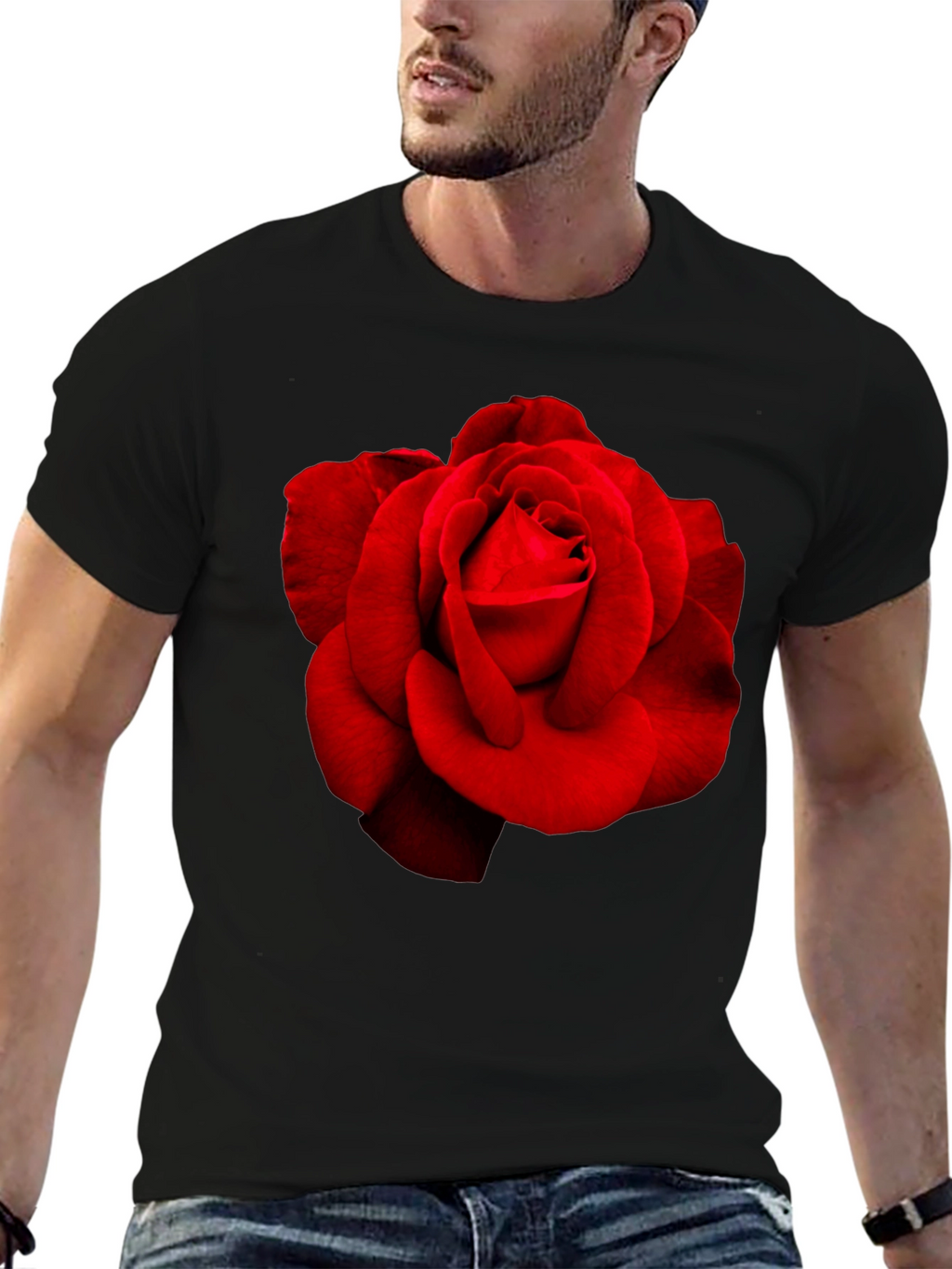 Red Rose Graphic Black T-Shirt