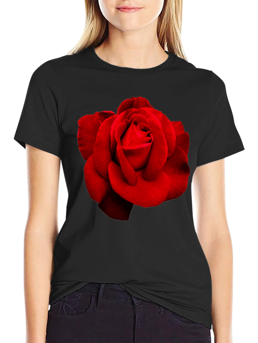 Red Rose Graphic Black T-Shirt