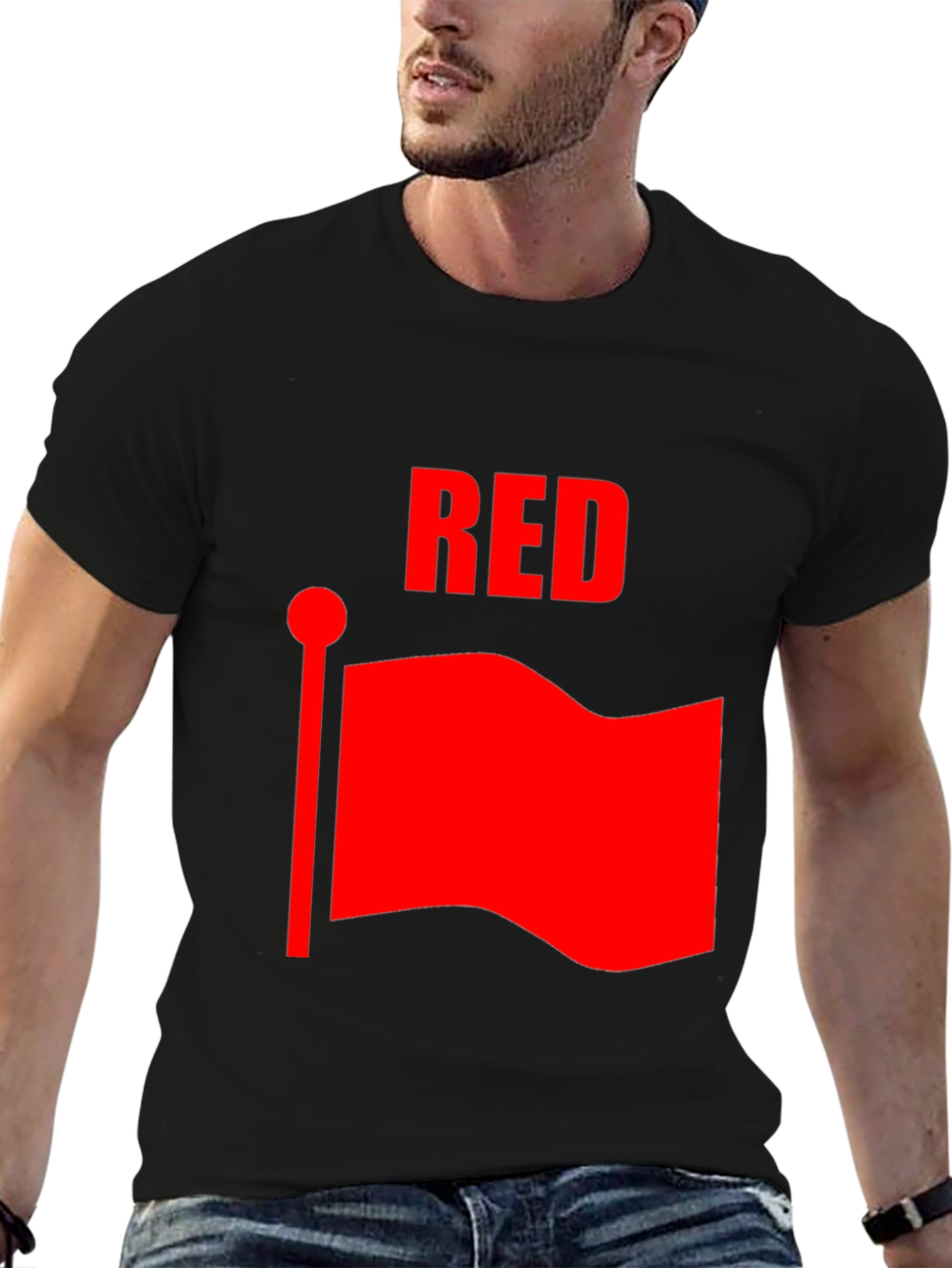 Red Flag Graphic Black T-Shirt