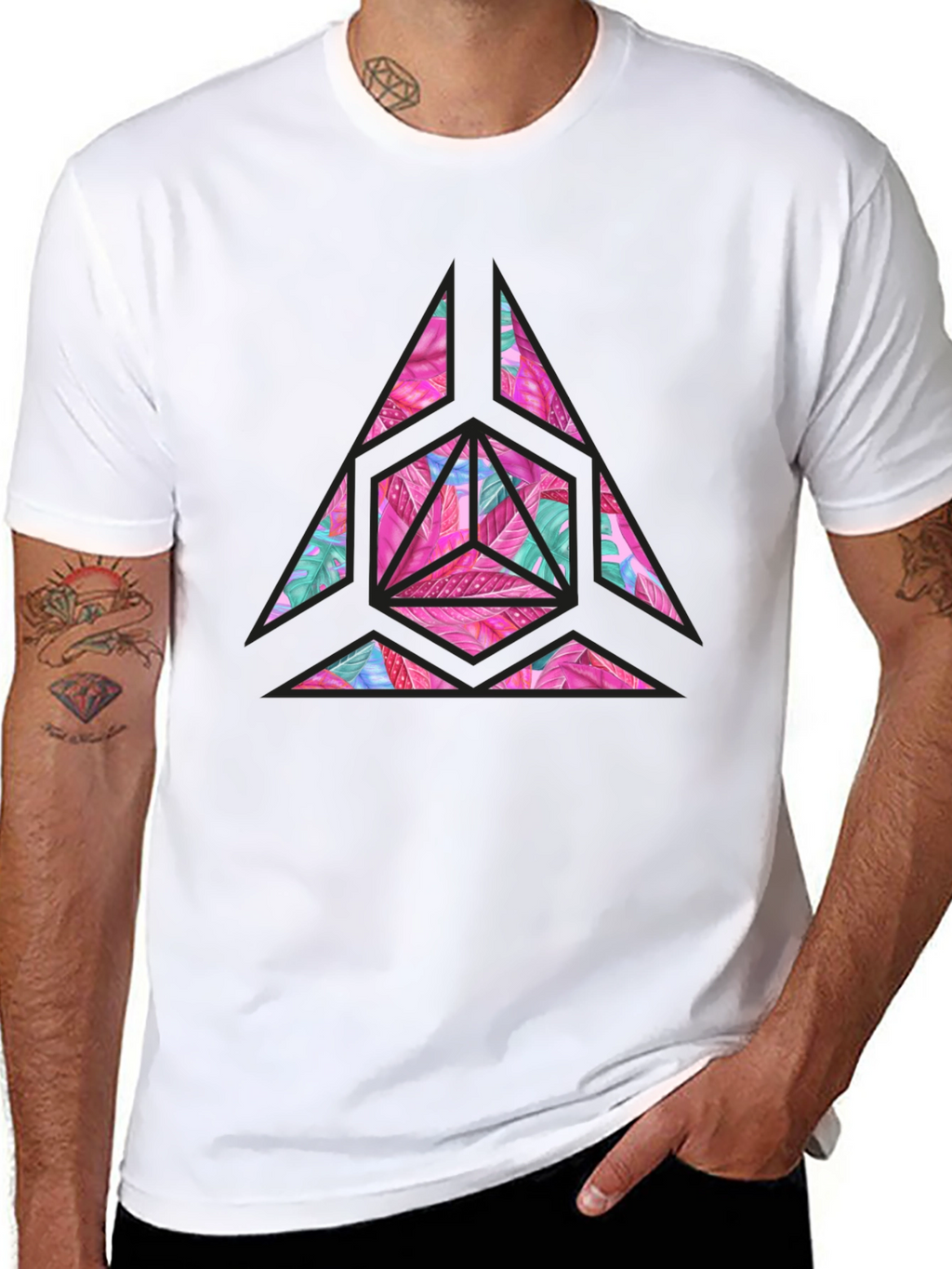 Geometric Floral Print Mens T-Shirt