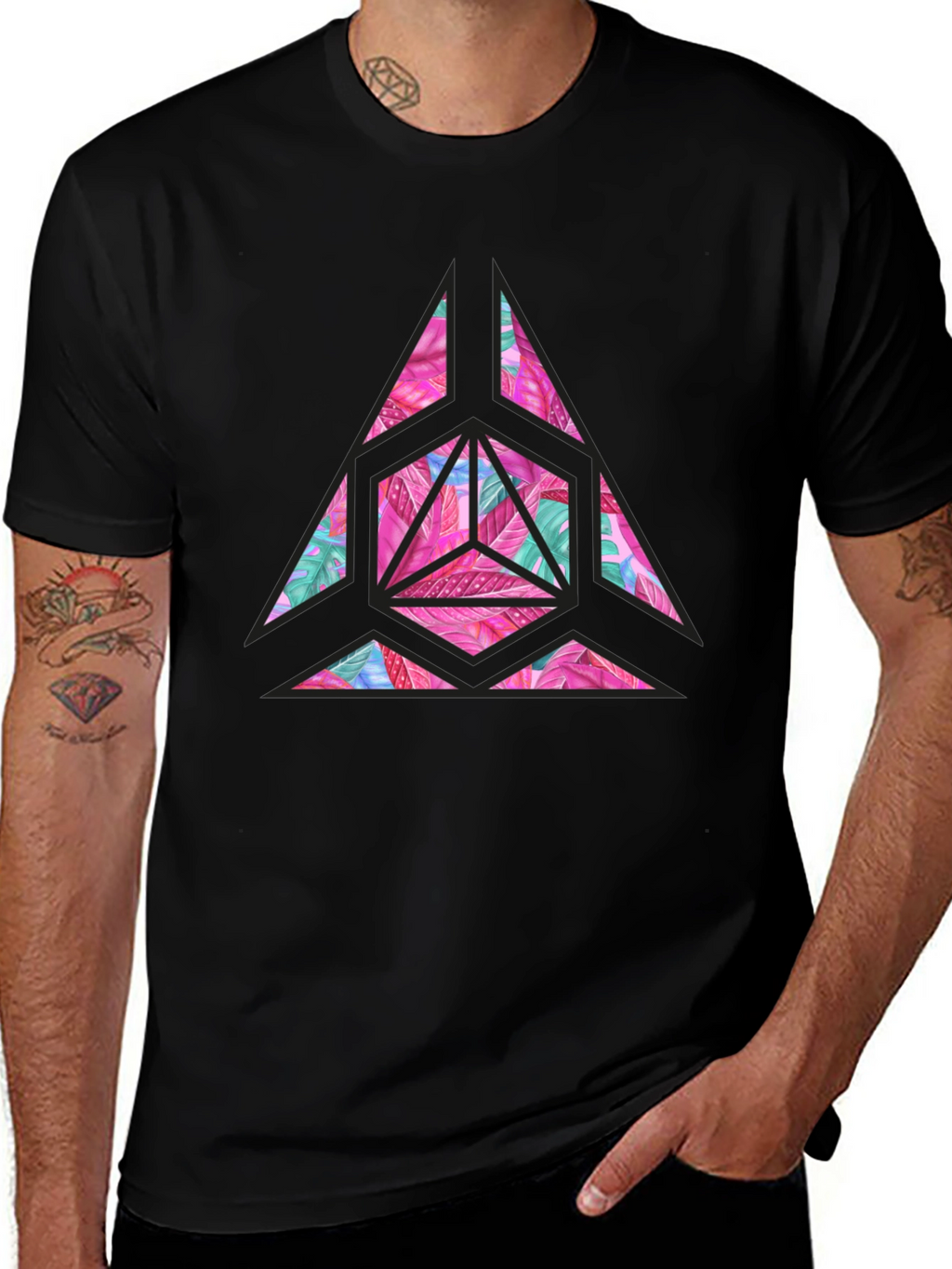 Geometric Floral Print Mens T-Shirt