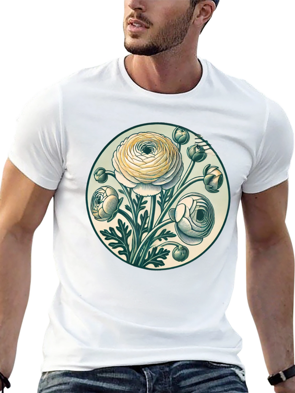 Floral Graphic Tee - Botanical Art Black T-Shirt