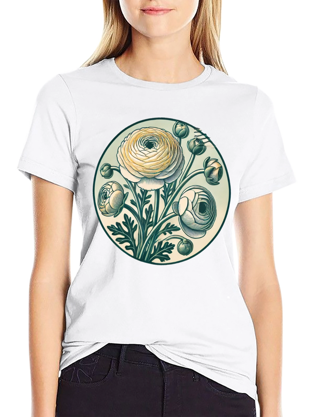 Floral Graphic Tee - Botanical Art Black T-Shirt