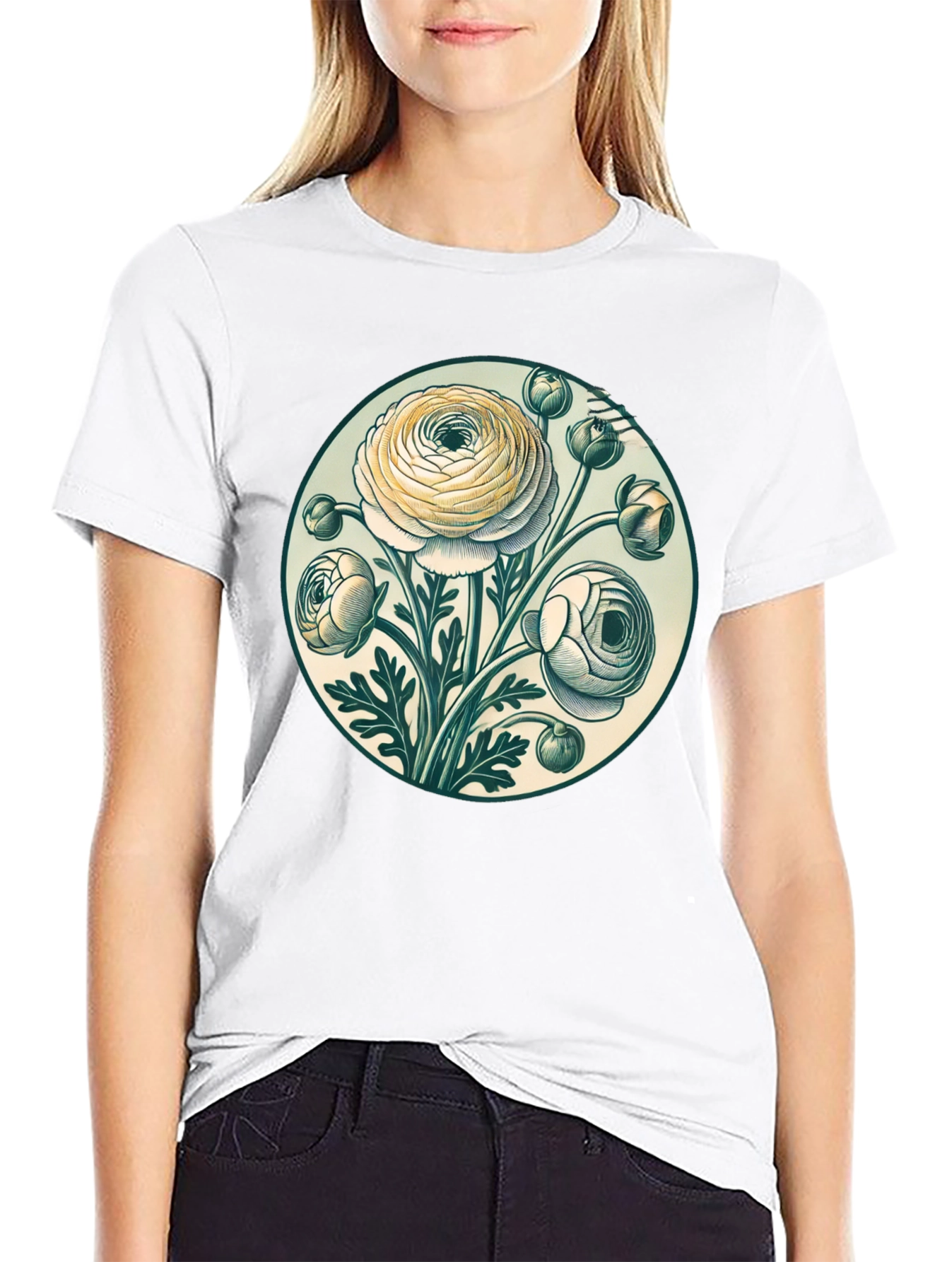 Floral Graphic Tee - Botanical Art Black T-Shirt