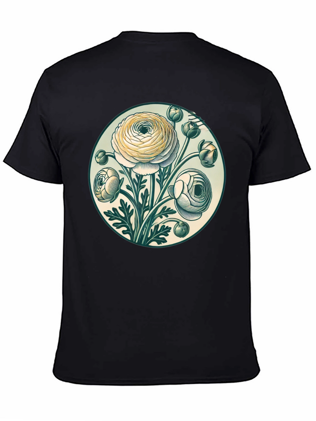Floral Graphic Tee - Botanical Art Black T-Shirt