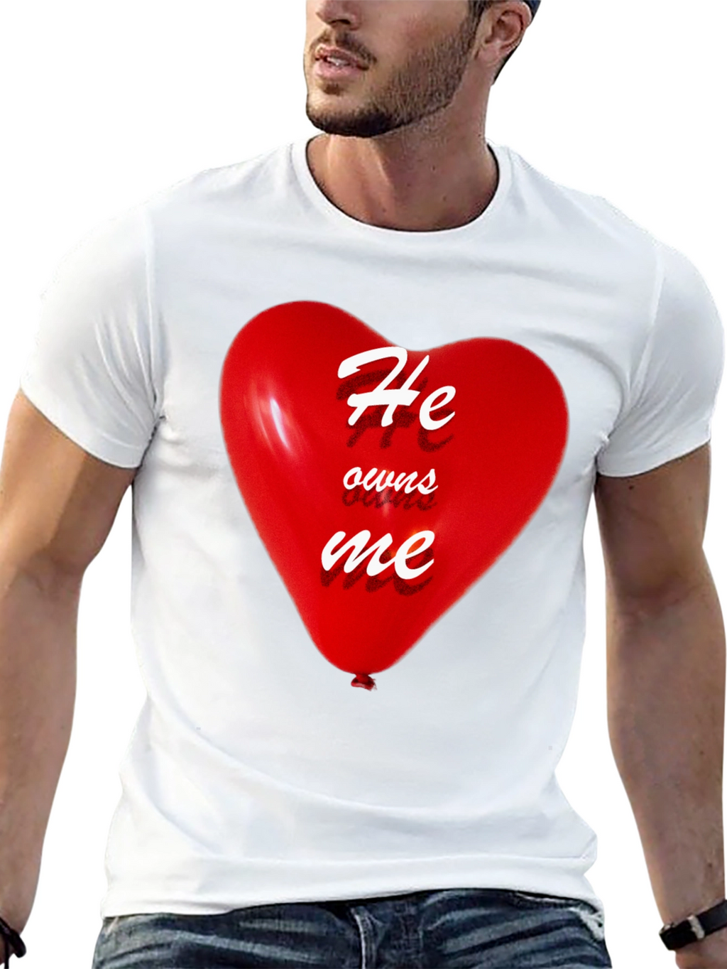 He Owns Me Heart Balloon Black T-Shirt