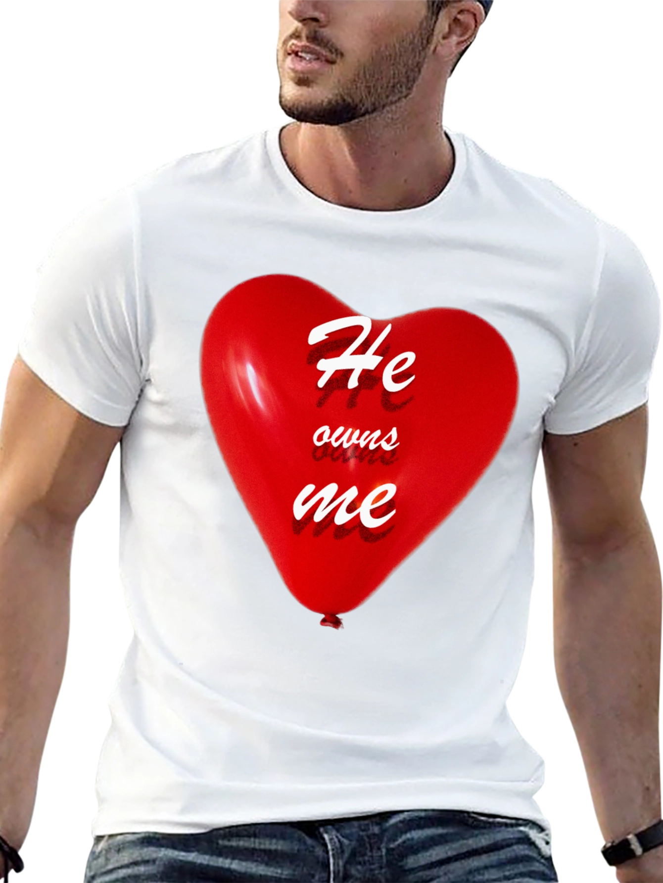He Owns Me Heart Balloon Black T-Shirt
