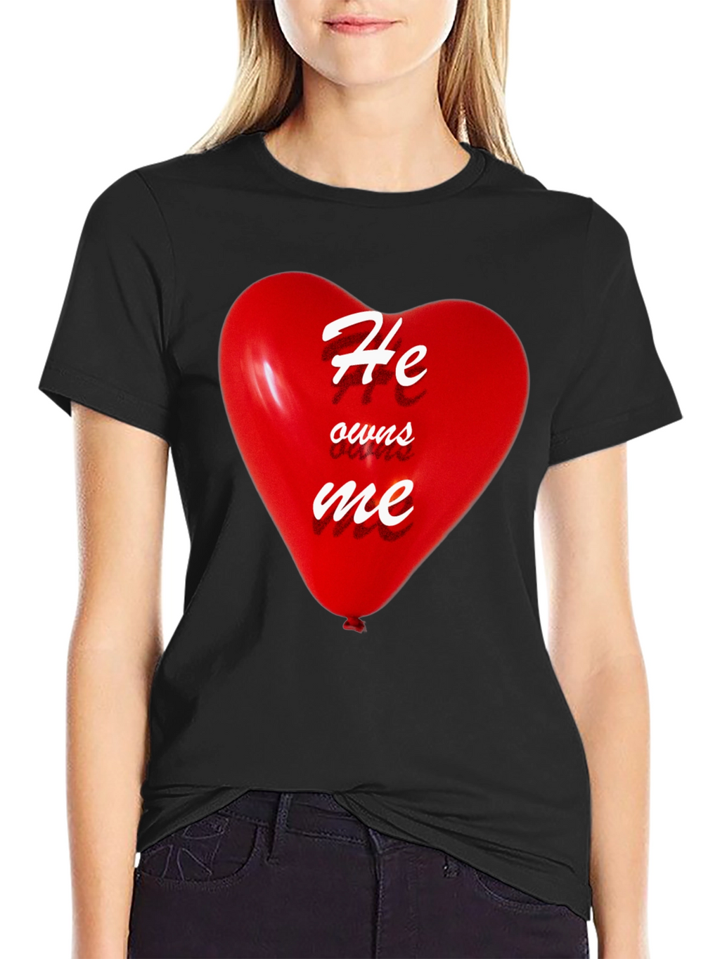 He Owns Me Heart Balloon Black T-Shirt