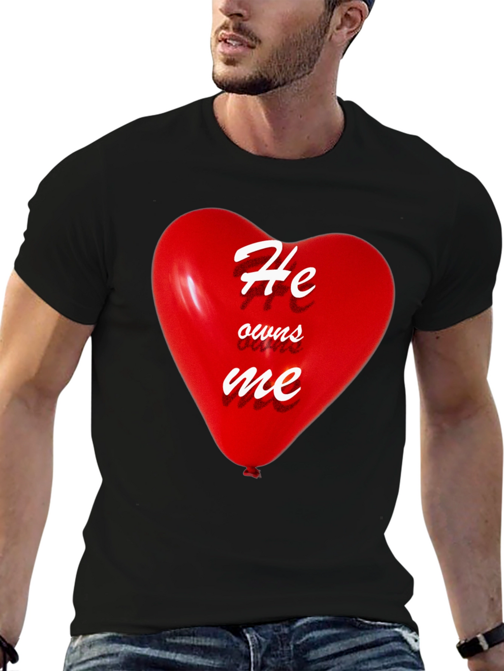 He Owns Me Heart Balloon Black T-Shirt