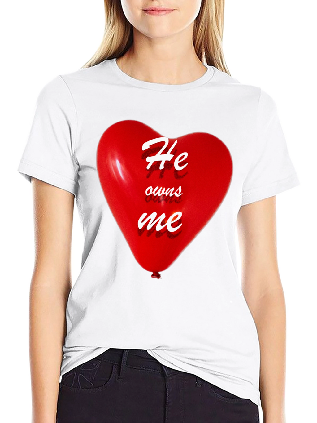 He Owns Me Heart Balloon Black T-Shirt