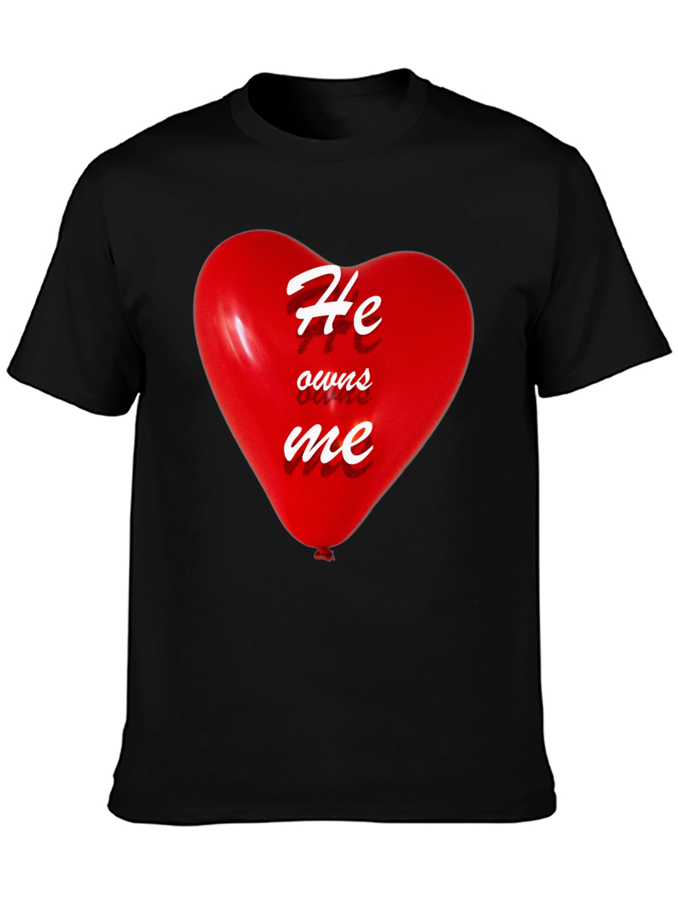 He Owns Me Heart Balloon Black T-Shirt
