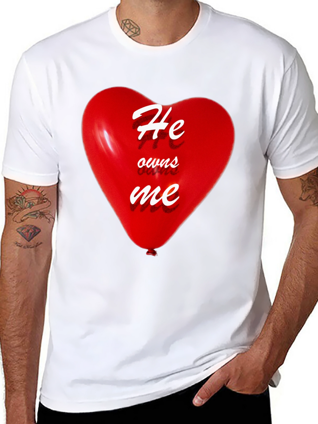 He Owns Me Heart Balloon Black T-Shirt