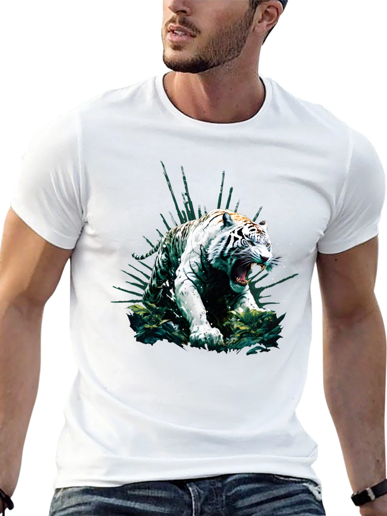 Roaring White Tiger Graphic T-Shirt