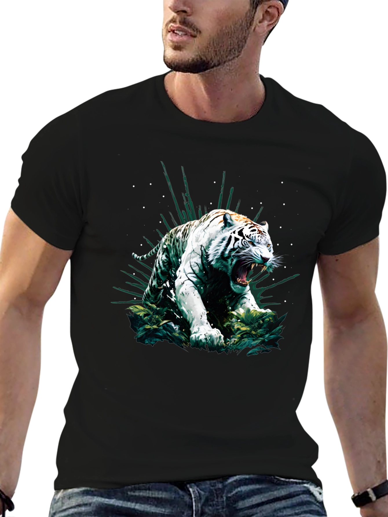 Roaring White Tiger Graphic T-Shirt