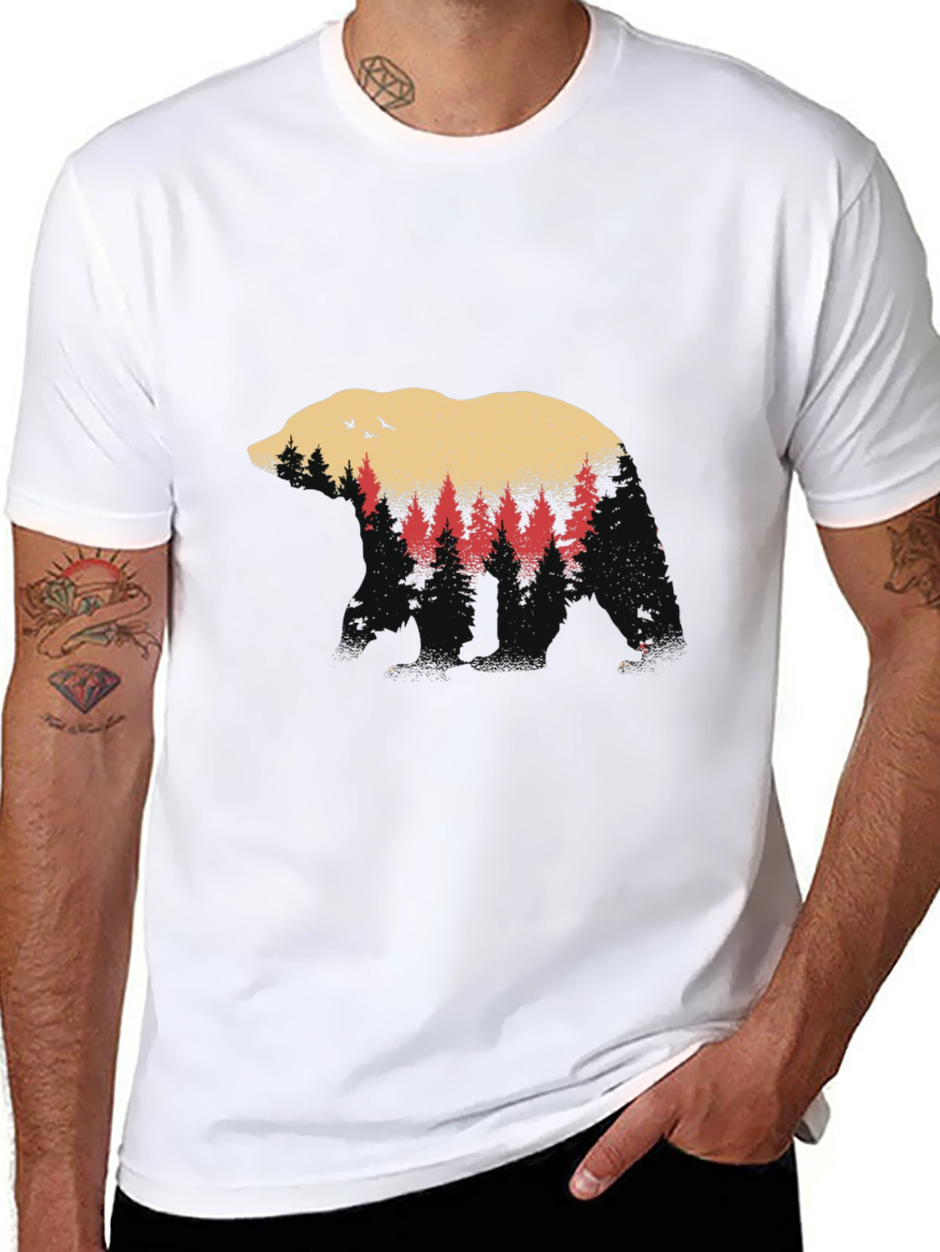 Bear Silhouette Forest Graphic T-Shirt