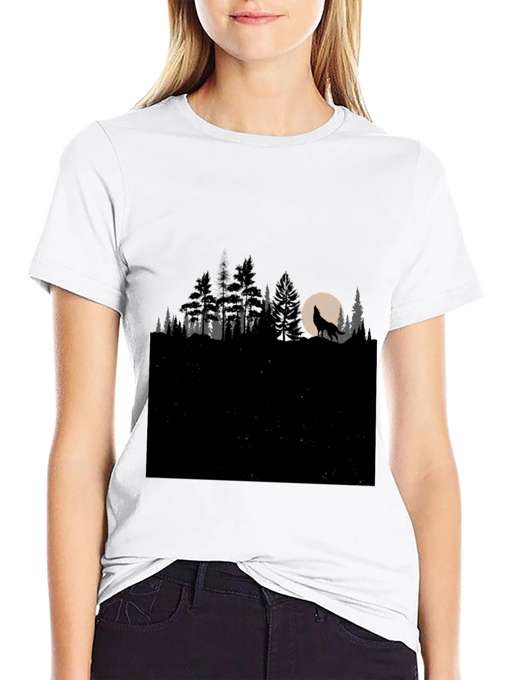 Wolf Howling at Moon in Forest T-Shirt