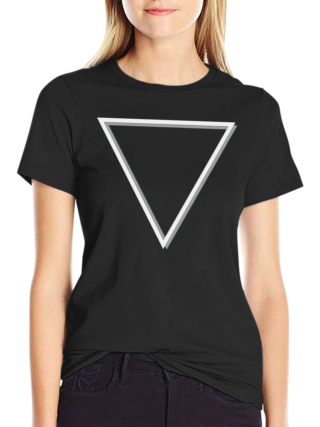 Modern Triangle Graphic Tee - Sleek Black Cotton T-Shirt