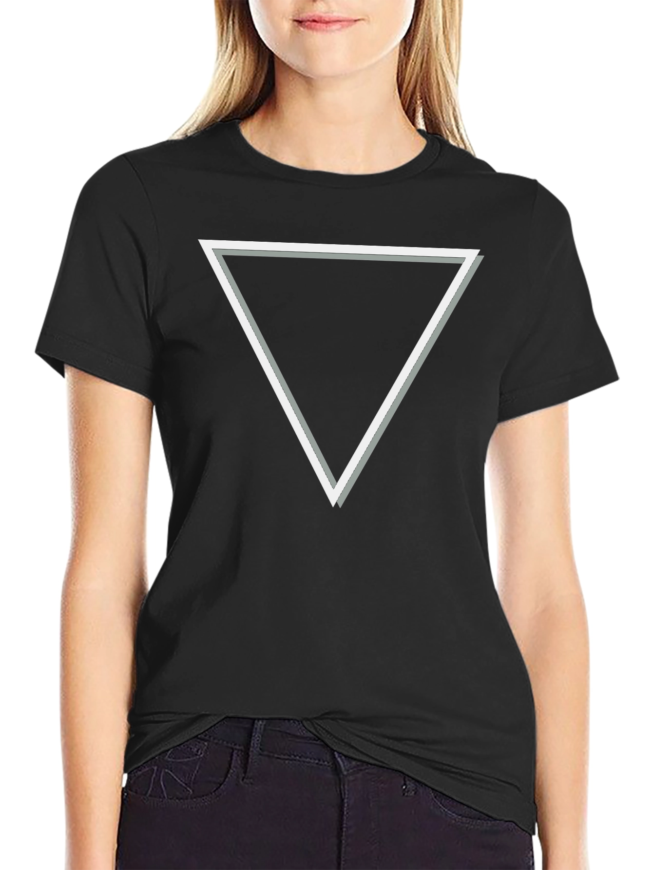 Modern Triangle Graphic Tee - Sleek Black Cotton T-Shirt