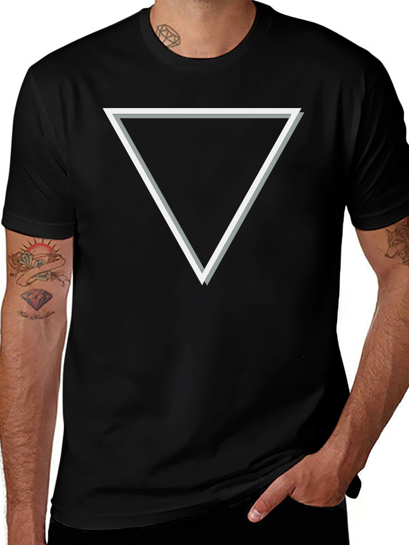 Modern Triangle Graphic Tee - Sleek Black Cotton T-Shirt