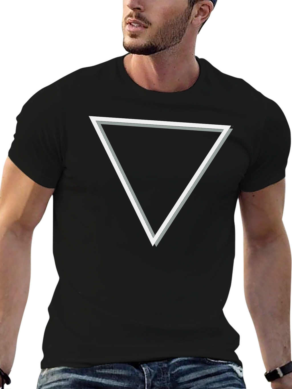 Modern Triangle Graphic Tee - Sleek Black Cotton T-Shirt