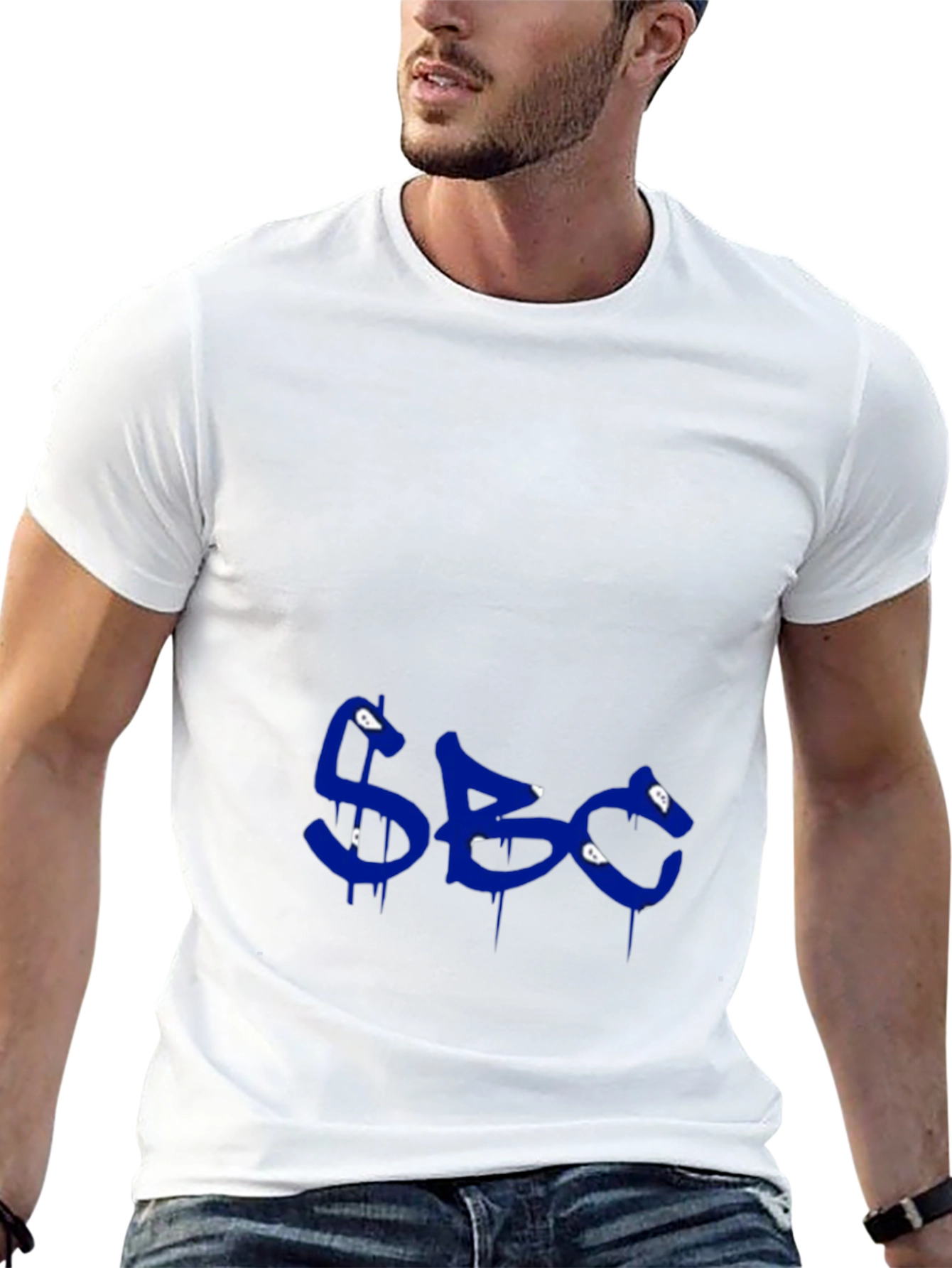 Mens Black Graphic Tee - Blue SBC Print