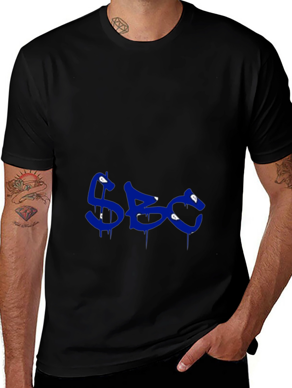 Mens Black Graphic Tee - Blue SBC Print