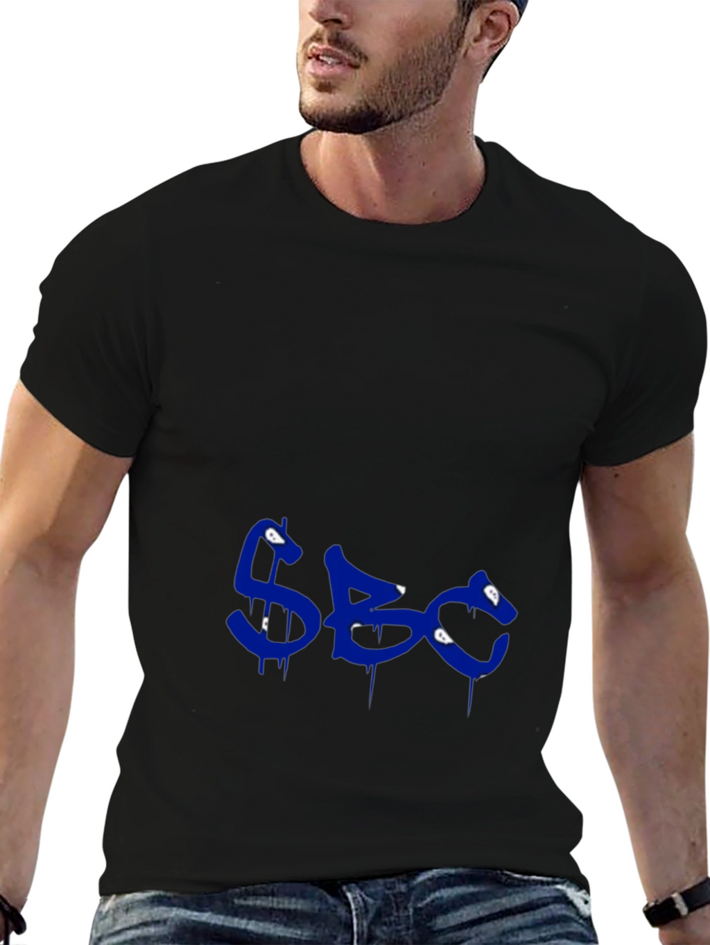 Mens Black Graphic Tee - Blue SBC Print