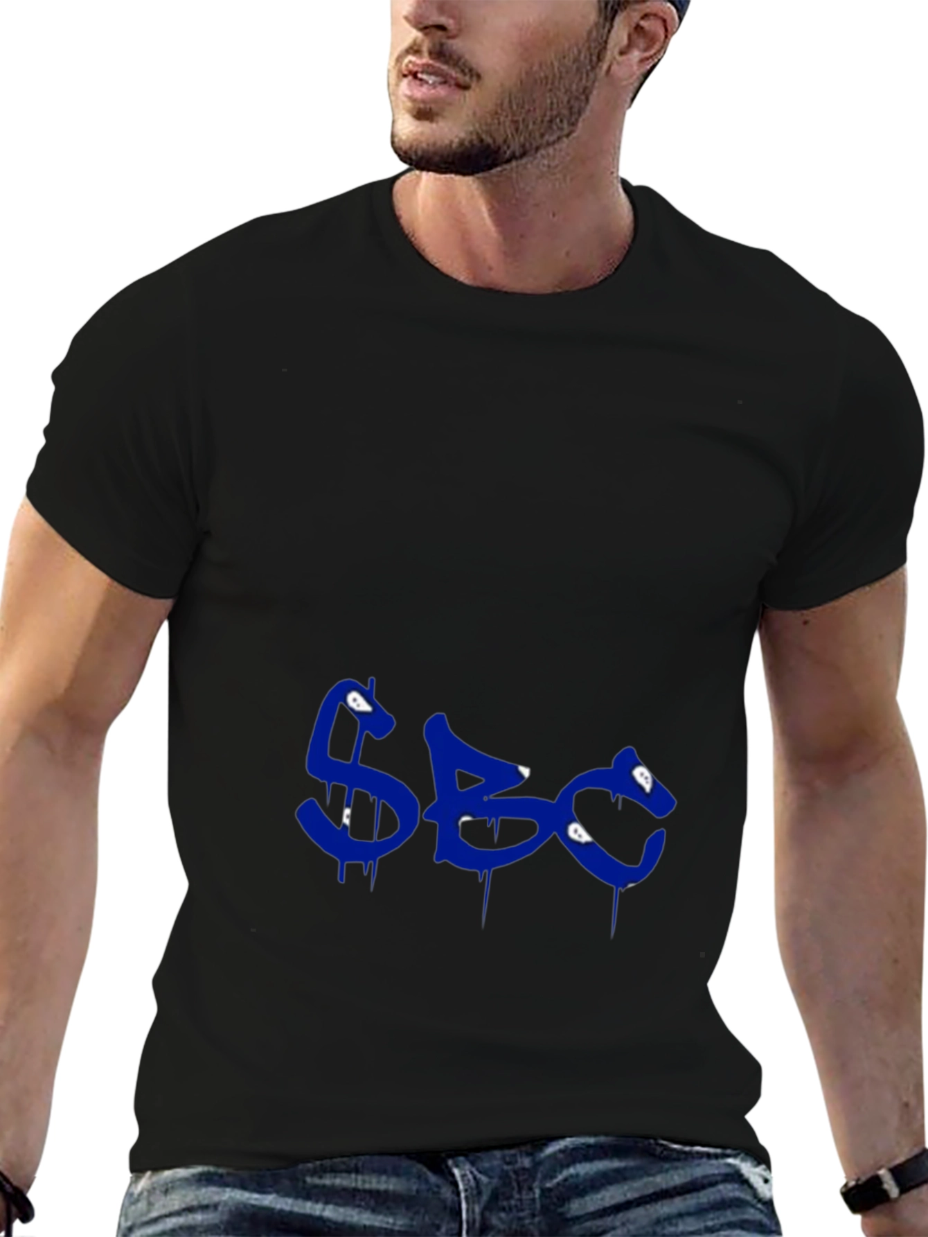 Mens Black Graphic Tee - Blue SBC Print