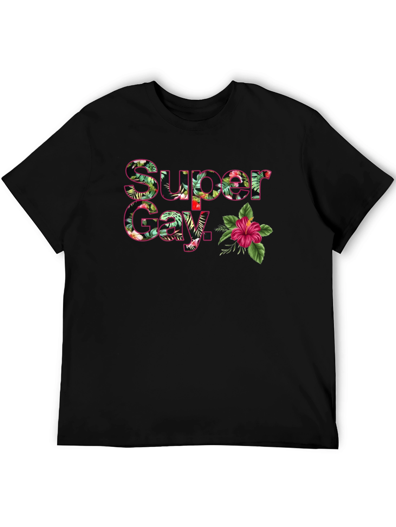 Super Gay Tropical Floral Graphic T-Shirt - Black