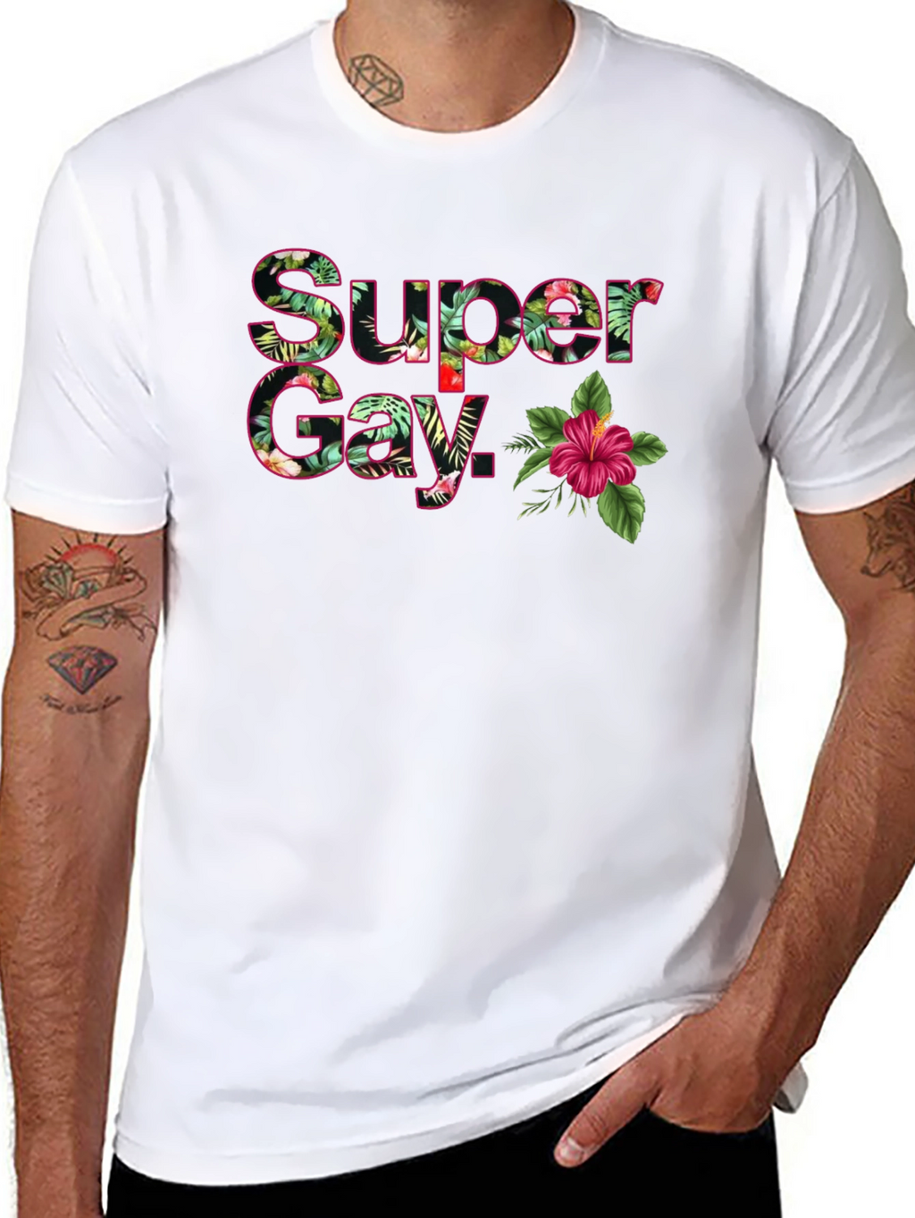 Super Gay Tropical Floral Graphic T-Shirt - Black
