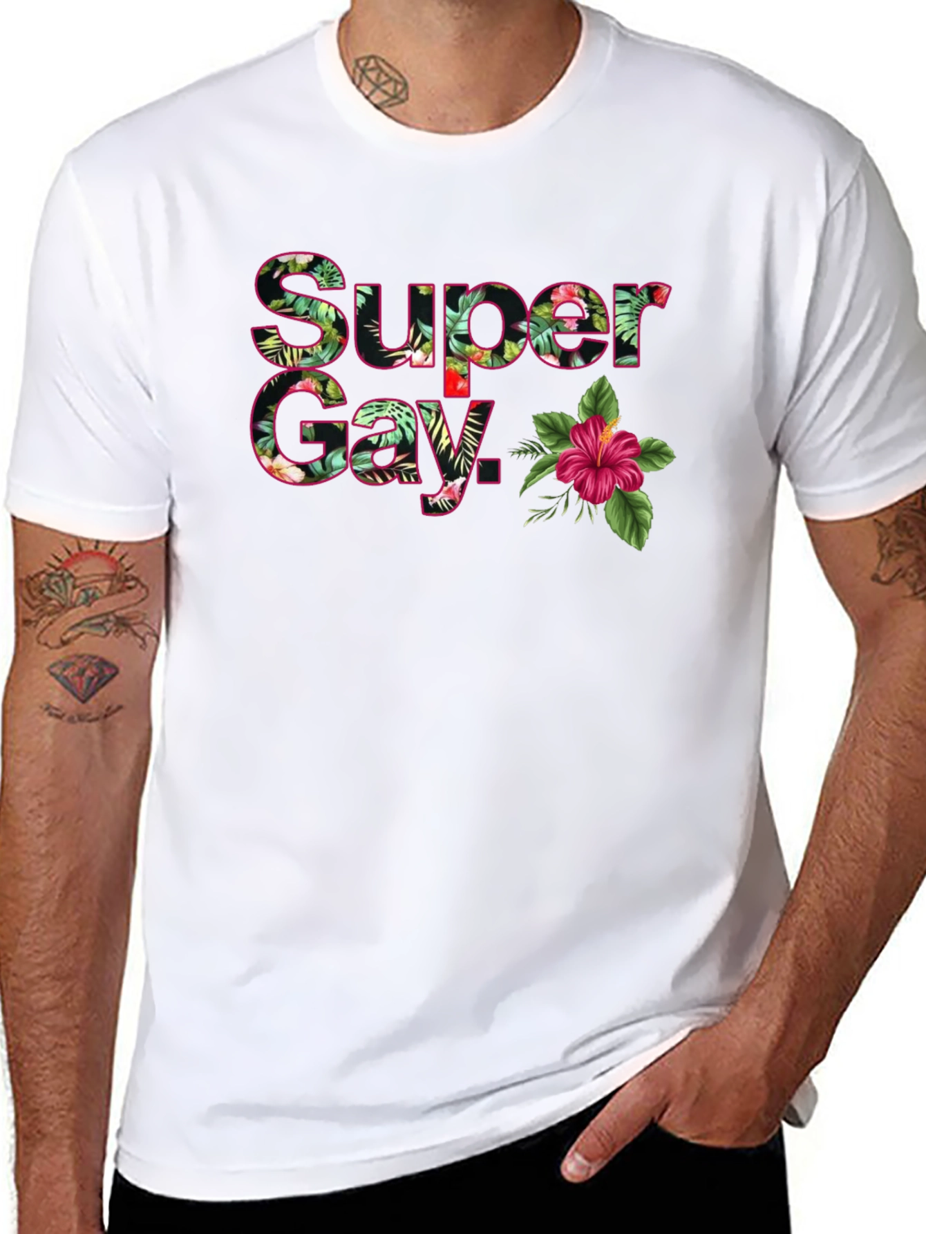 Super Gay Tropical Floral Graphic T-Shirt - Black