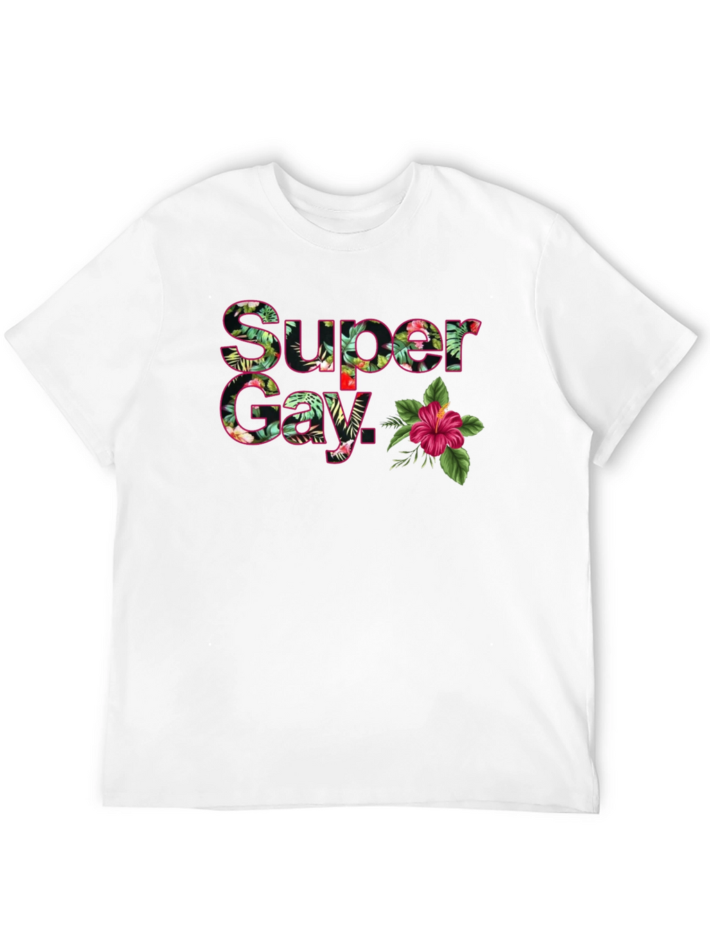 Super Gay Tropical Floral Graphic T-Shirt - Black
