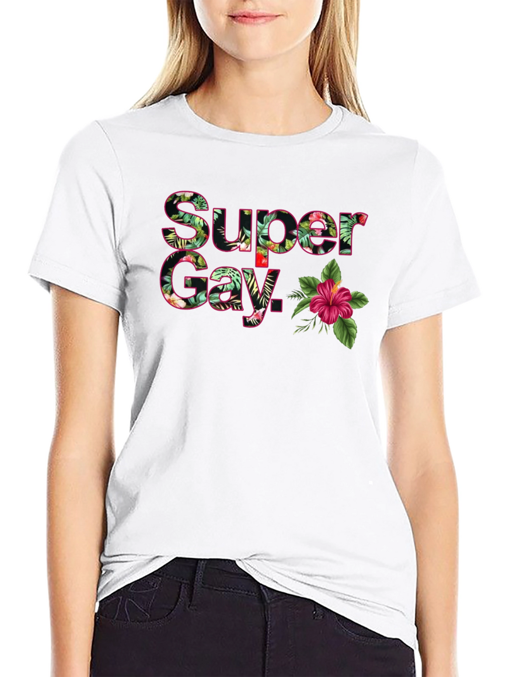 Super Gay Tropical Floral Graphic T-Shirt - Black