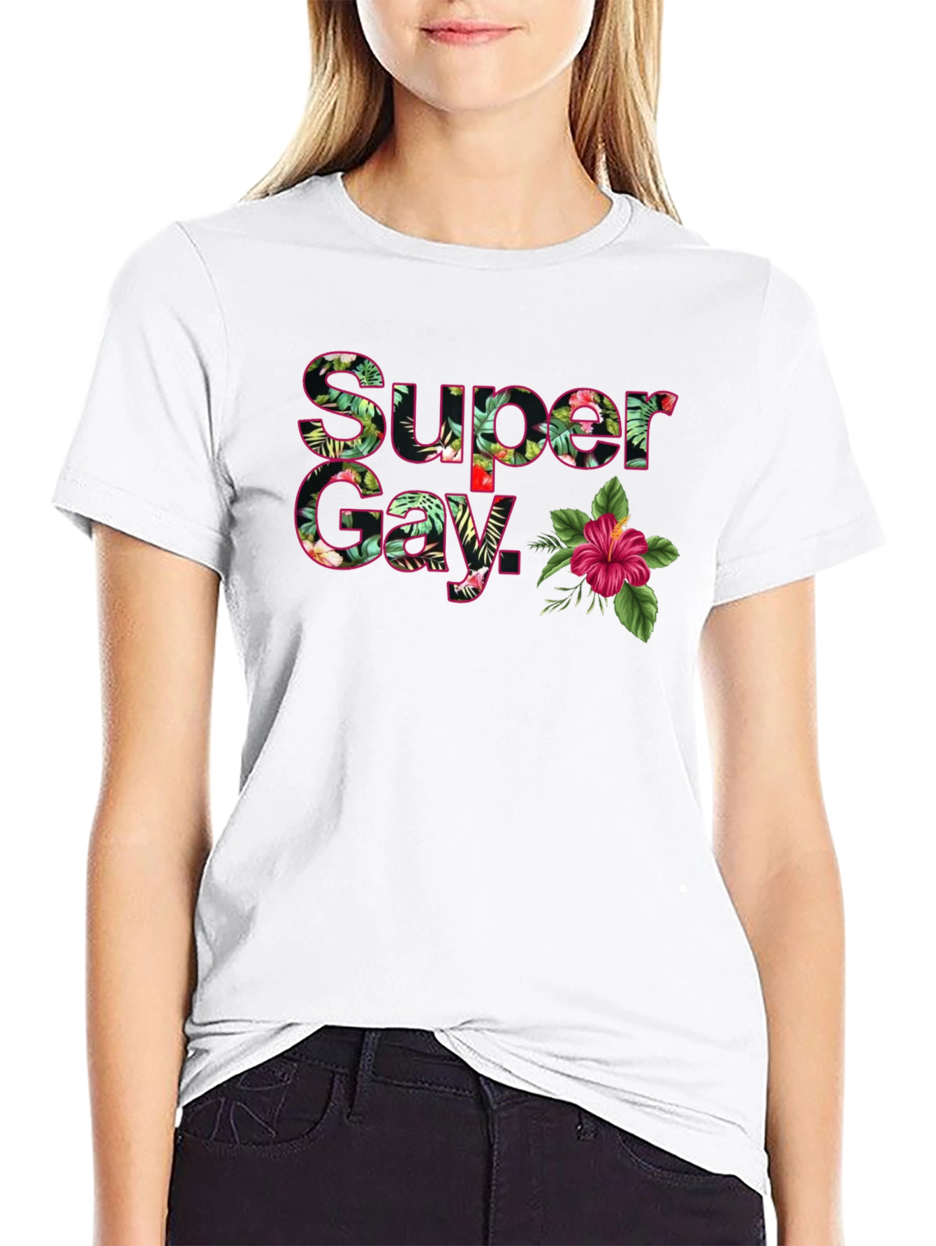 Super Gay Tropical Floral Graphic T-Shirt - Black