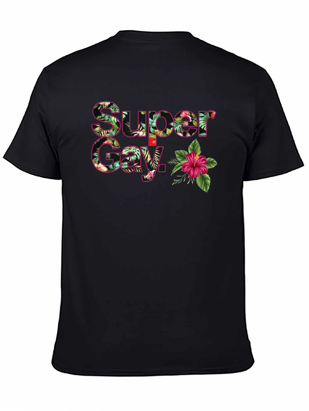 Super Gay Tropical Floral Graphic T-Shirt - Black