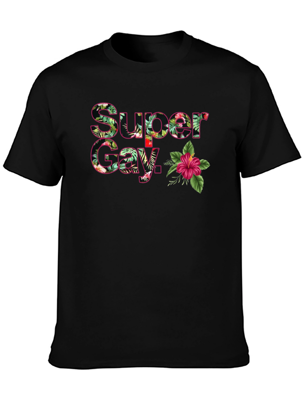 Super Gay Tropical Floral Graphic T-Shirt - Black