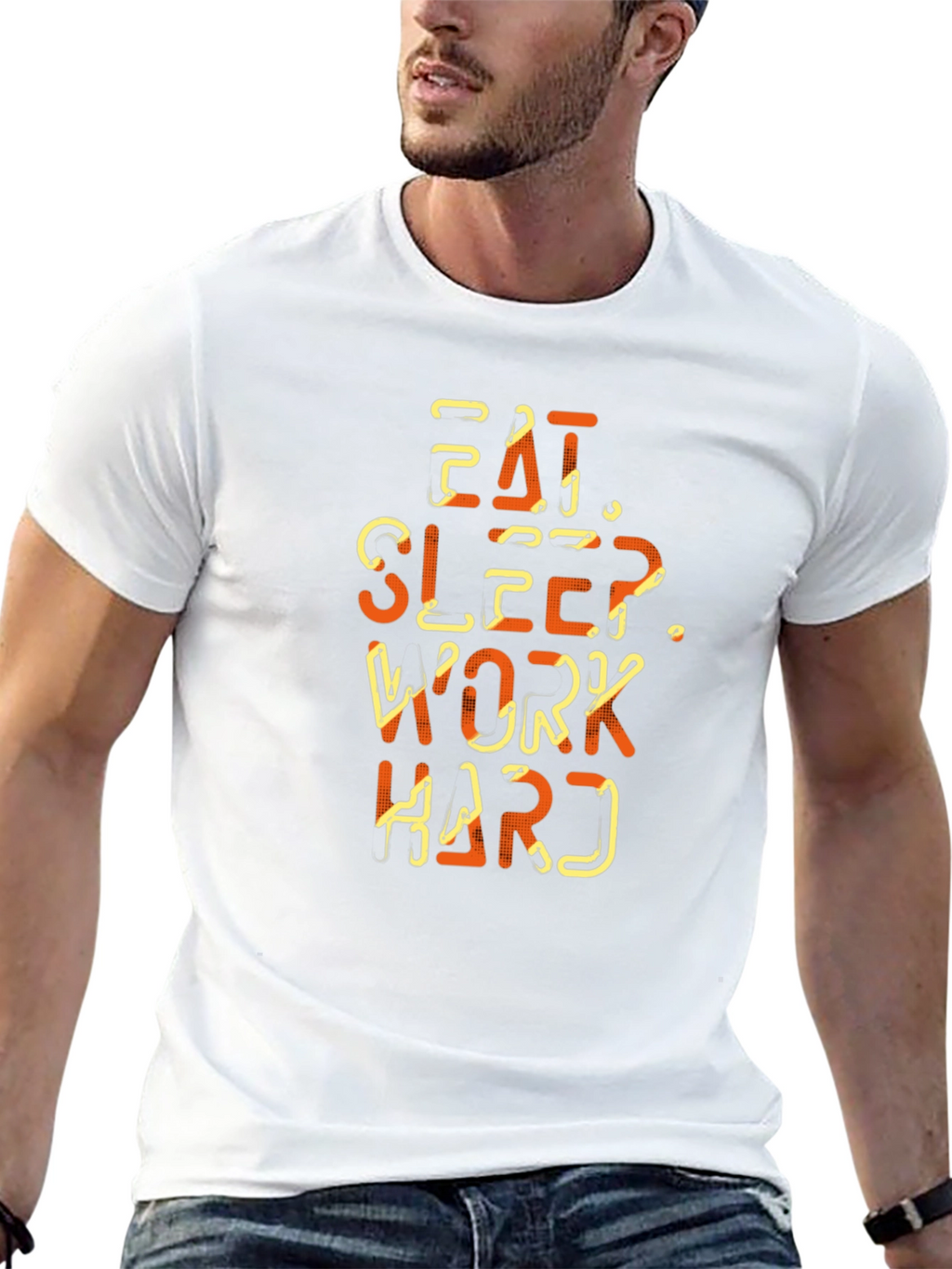 Eat Sleep Work Hard Graphic Print Black T-Shirt