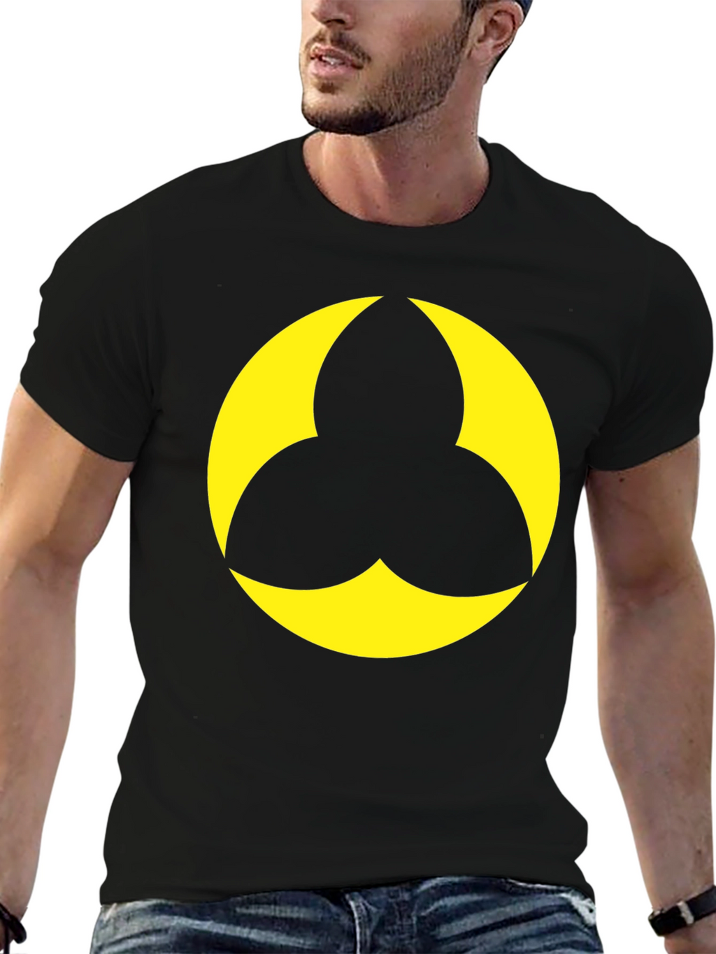 Black T-Shirt with Geometric Yellow Design
