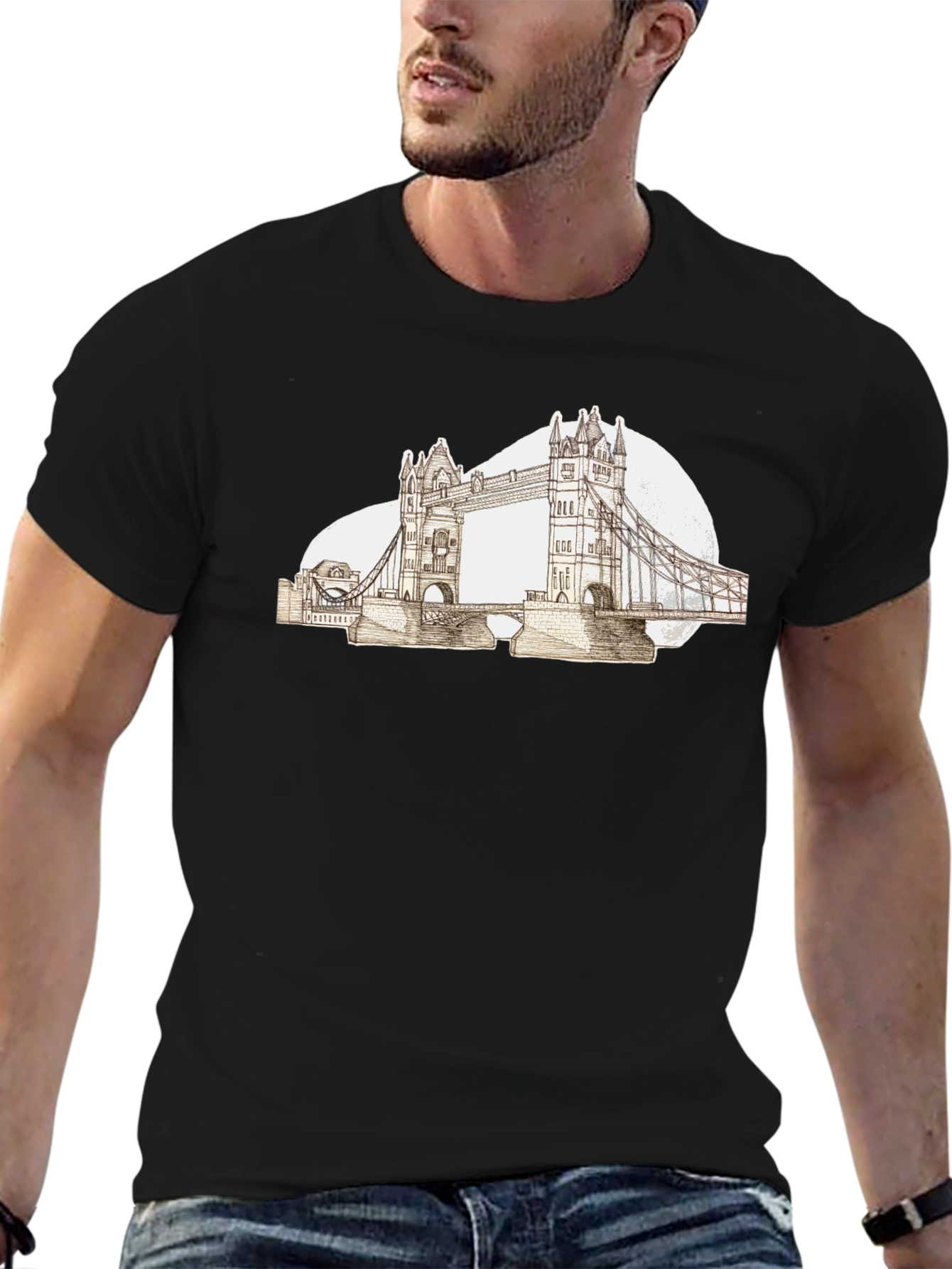 London Bridge Graphic Tee - Black Cotton T-Shirt