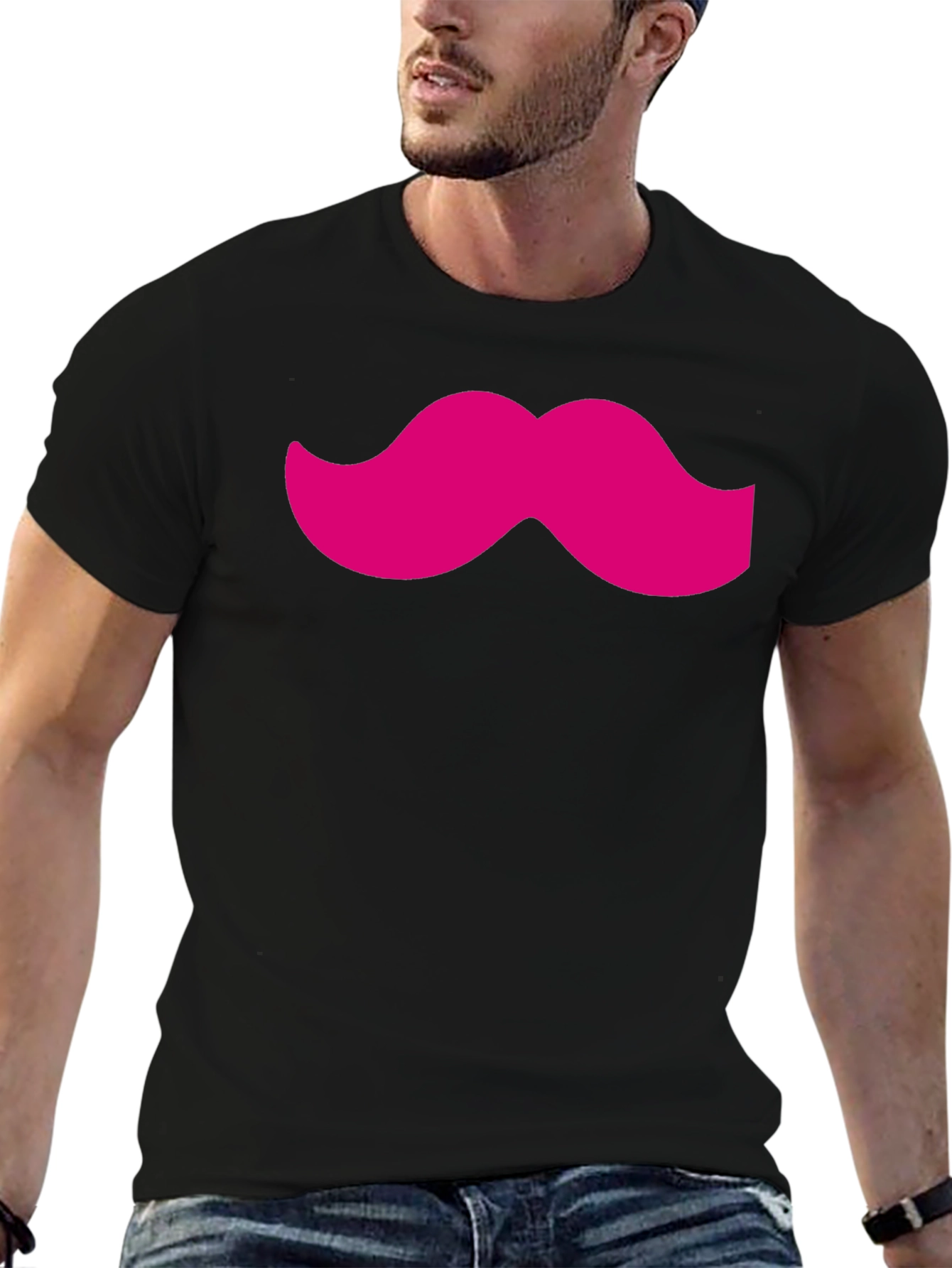 Pink Mustache Black Tee