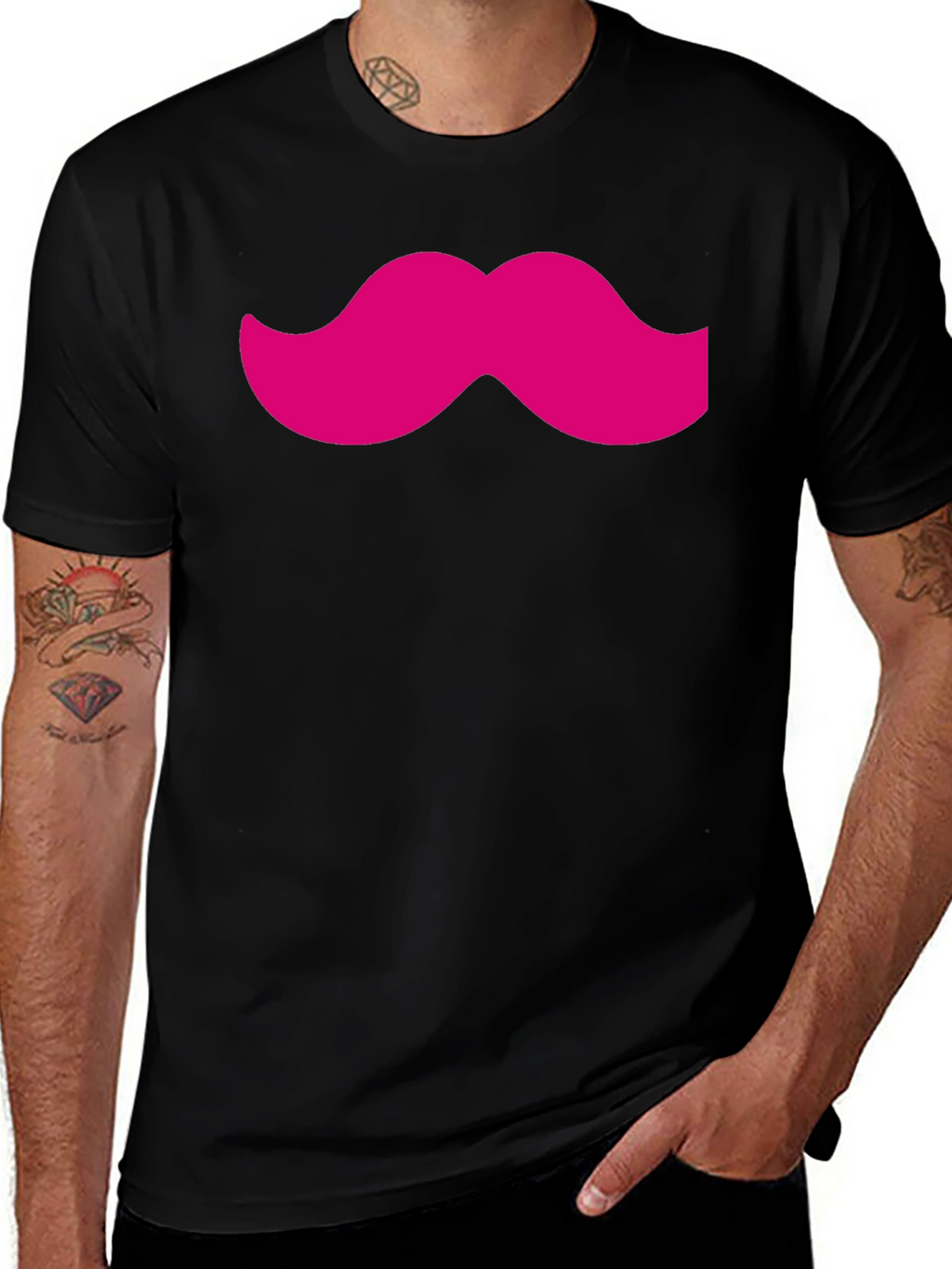 Pink Mustache Black Tee