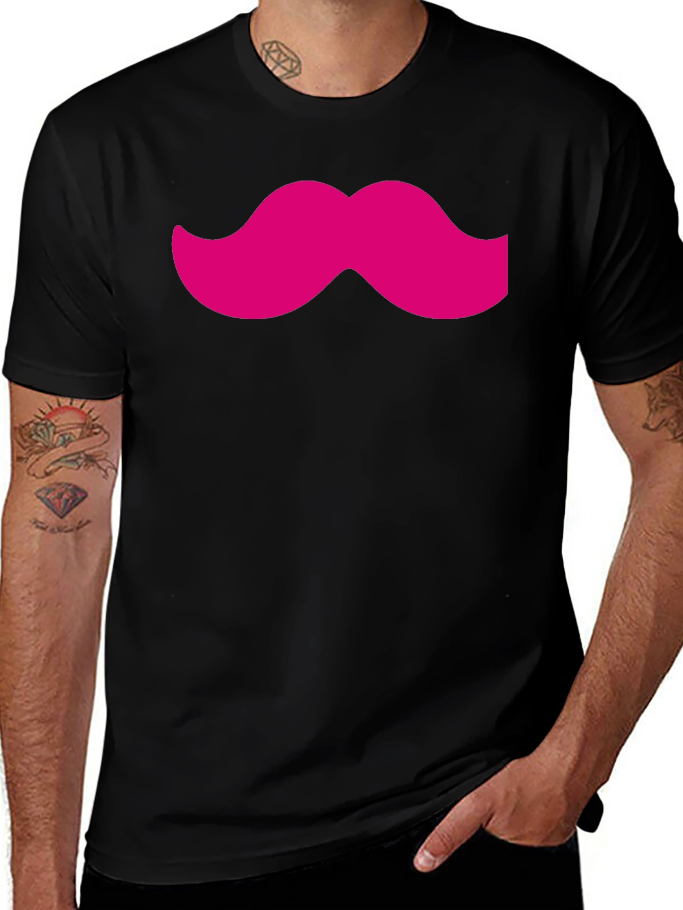 Pink Mustache Black Tee