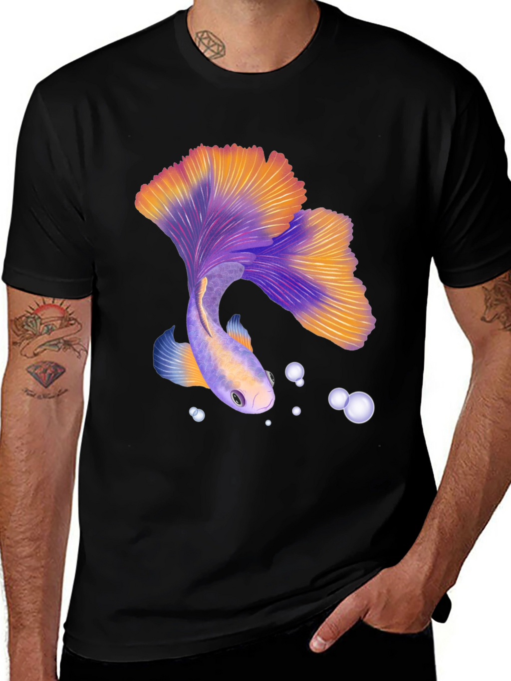 Betta Fish Graphic Tee - Black Casual T-Shirt